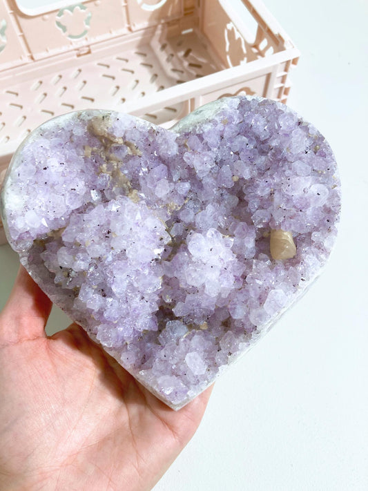 XL Amethyst Herz mit Achat Rand und Calcit 727g - aus Brasilien Handcarved