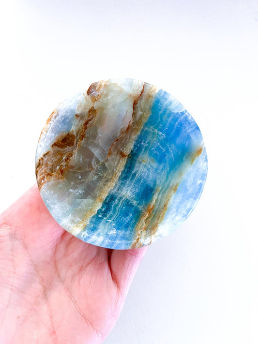 Blauer Onyx . Gebänderter blauer Calcit MINI Edelstein. Kristall Schale Schmuckschale ca. 7cm . - Mexiko HIGH QUALITY