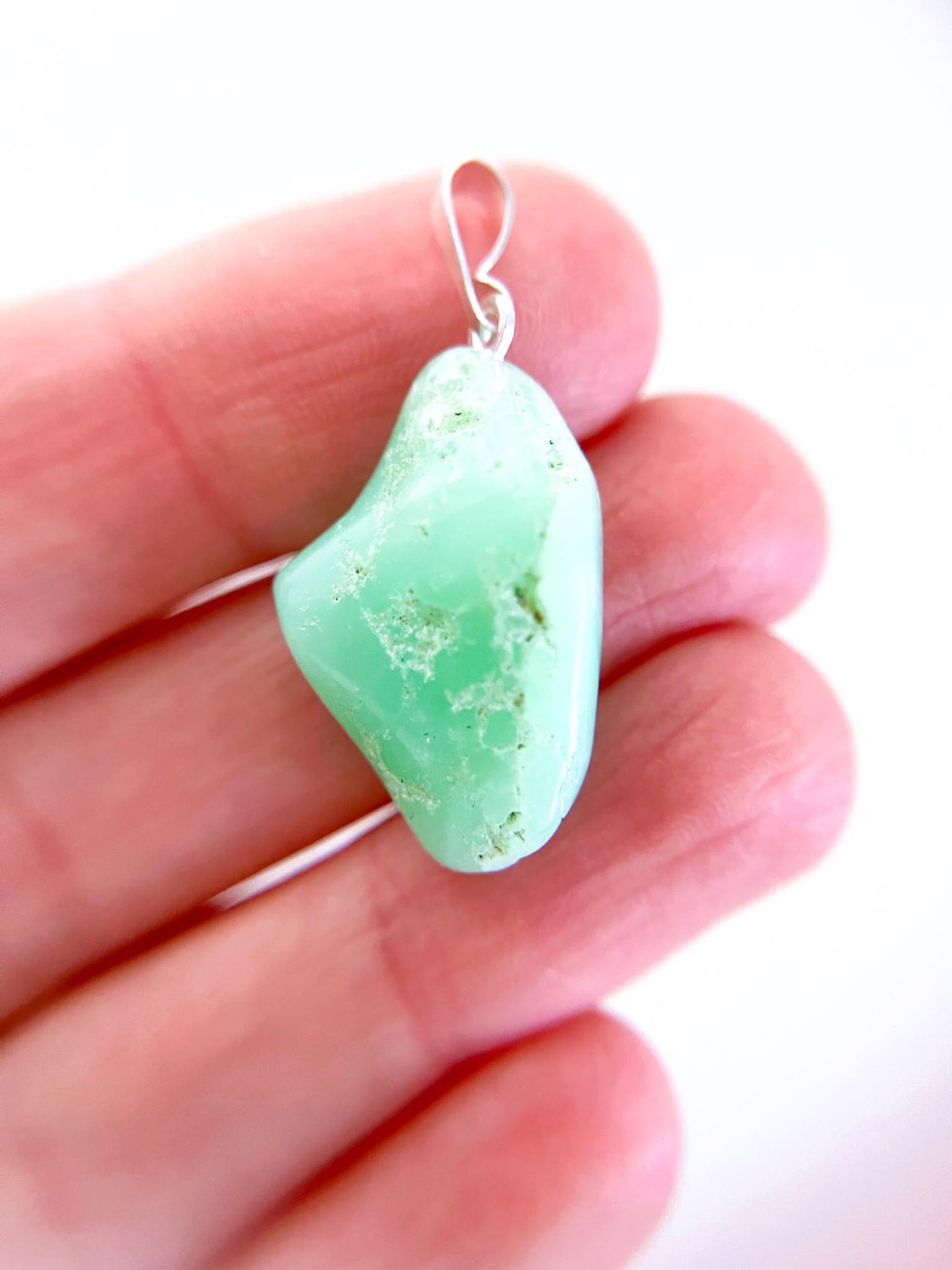Chrysopras Trommel Stein Anhänger ca. xcm . Crysopras Tumble Pendant