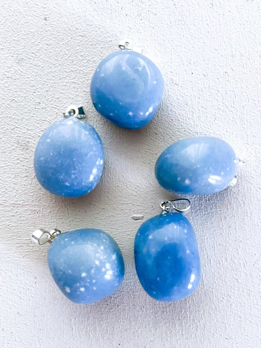 Angelit Trommel Stein Anhänger ca. x cm . Angelite Tumble Pendant - High Quality