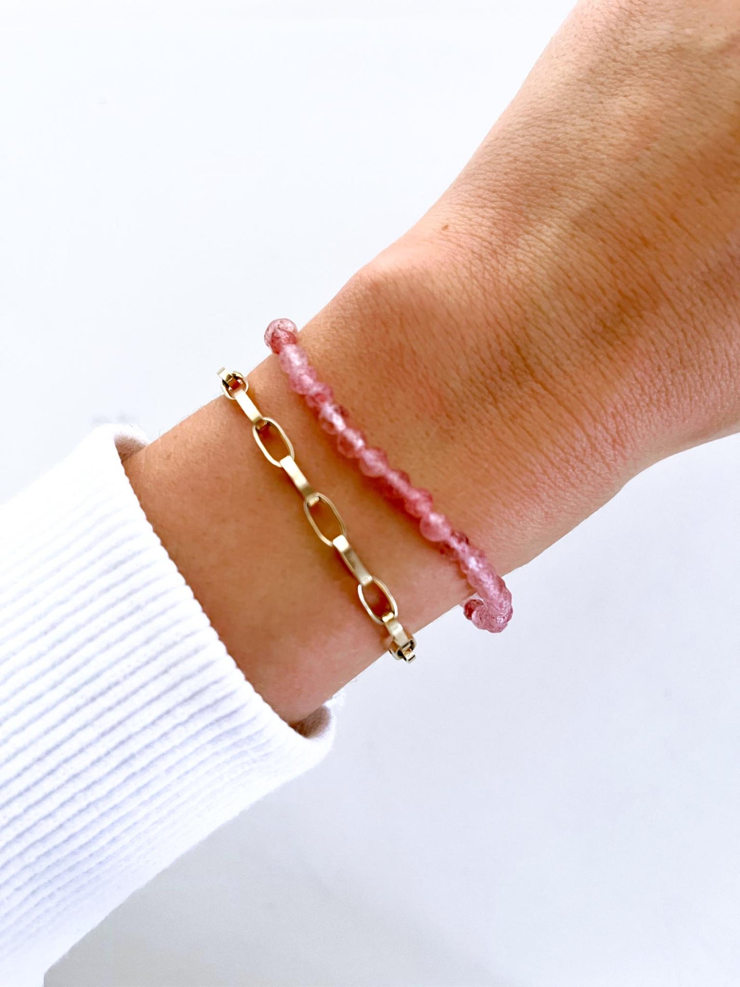 Facettiertes Erdbeerquarz / Roter Aventurin Armband . Strawberry Quartz Bracelet 4mm - High Quality