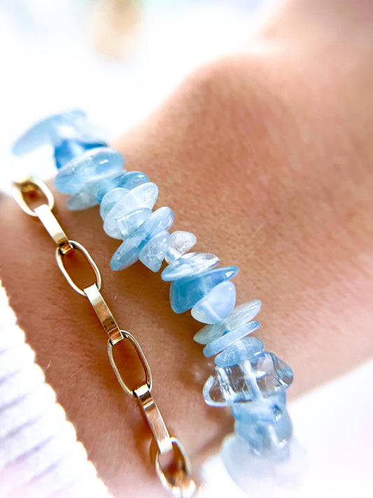 Aquamarin Chips Armband . Aquamarine Chips Bracelet - High Quality