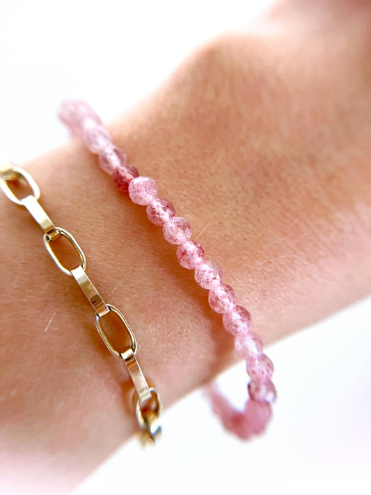Facettiertes Erdbeerquarz / Roter Aventurin Armband . Strawberry Quartz Bracelet 4mm - High Quality