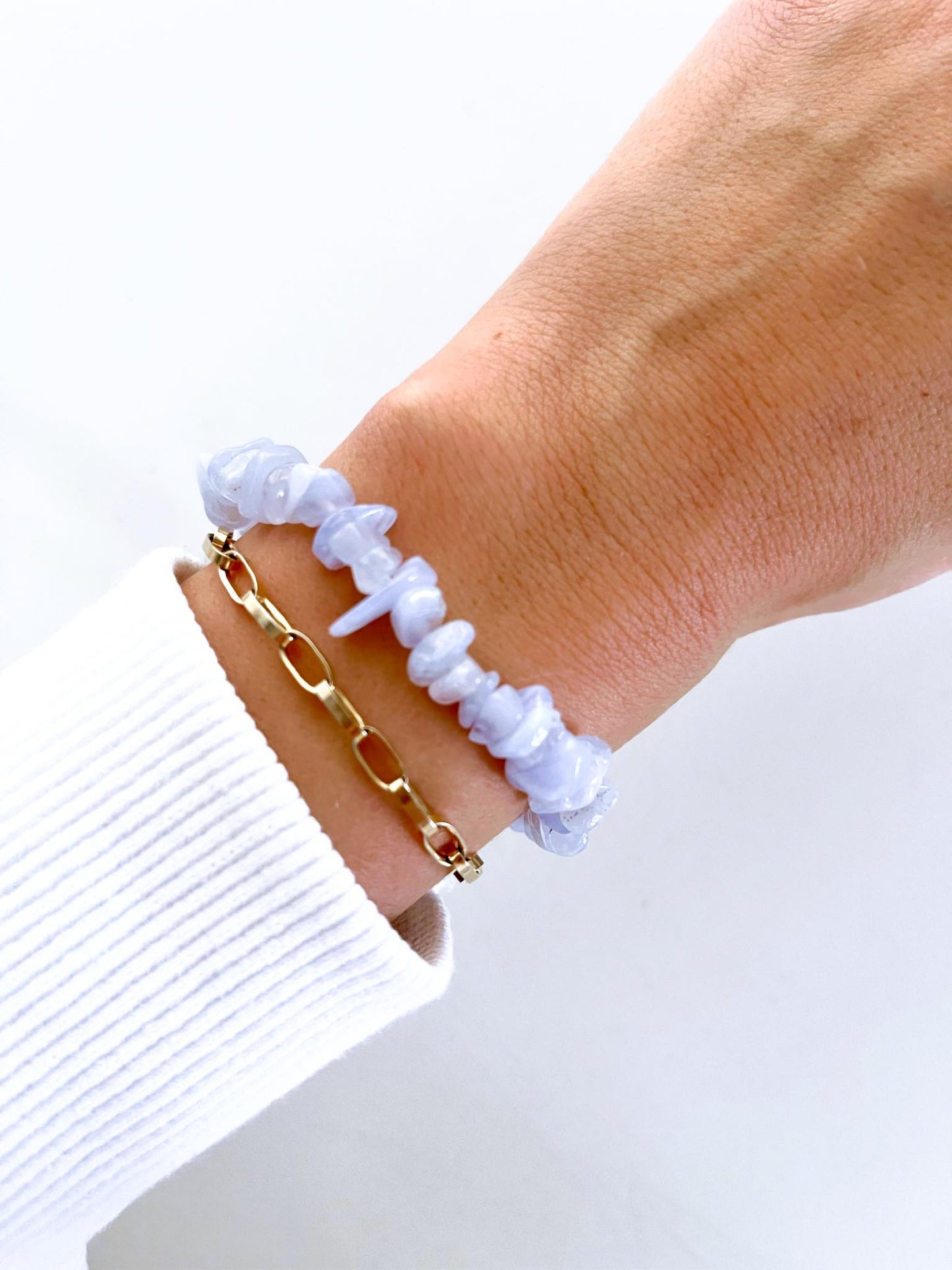 Blauer Chalcedon Chips Armband . Blue Lace Agate Chips Bracelet - Common Quality