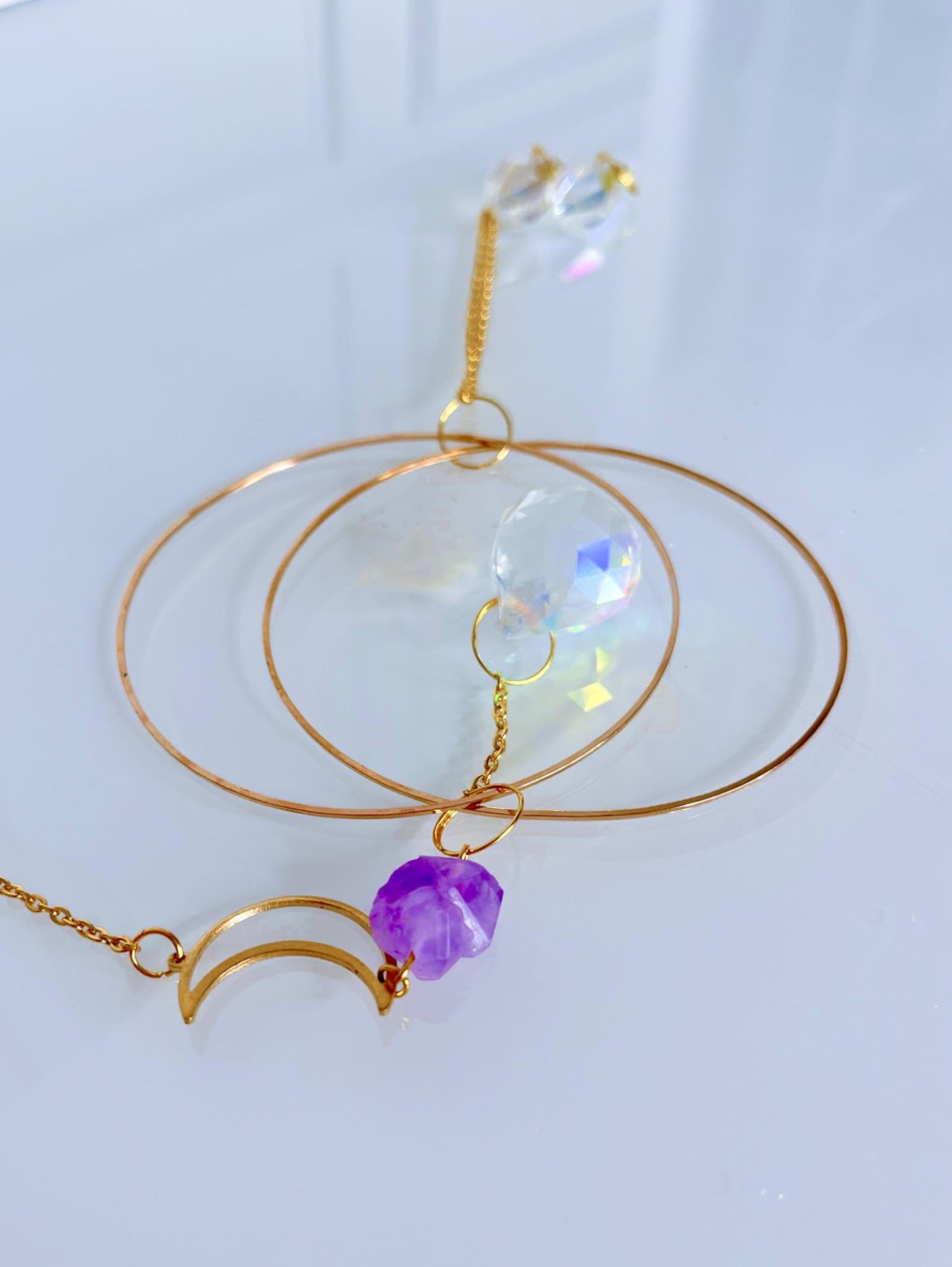 AMETHYST Sonnenfänger mit Glas Kristallen . Amethyst Sun Catcher with glass Crystals ca. 65cm . cm