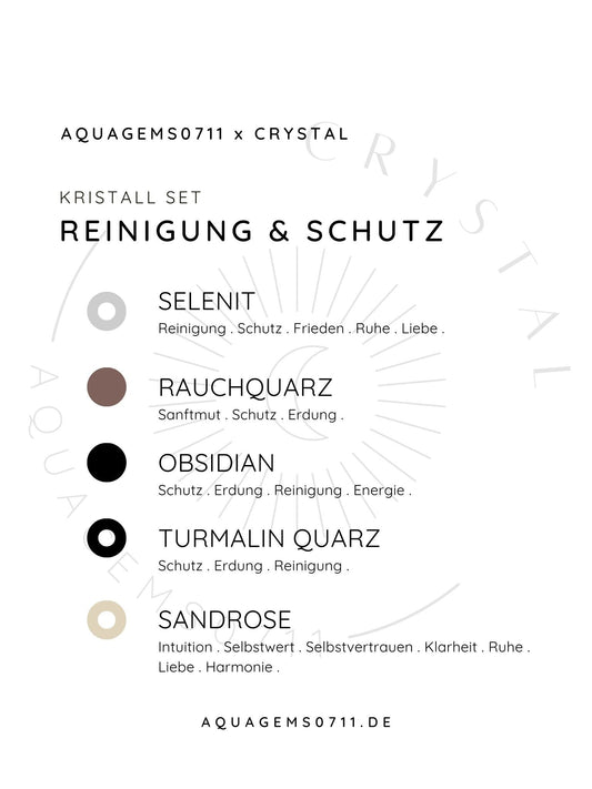 Kristall Set Reinigung & Schutz . CRYSTAL KIT CLEANSE & PROTECT . Selenit . Rauchquarz Obsidian . Turmalin Quarz . Sandrose