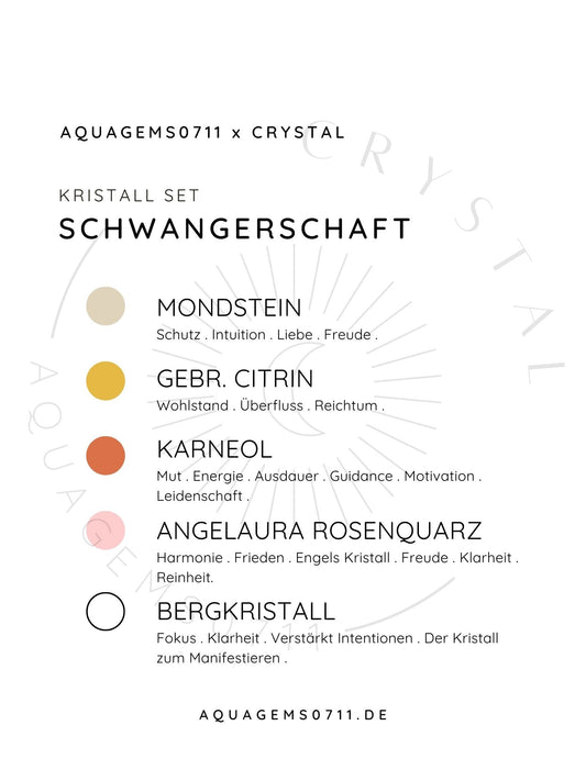 Kristall Set Schwangerschaft . CRYSTAL KIT PREGNANCY . Mondstein . Gebr. Citrin . Karneol . AngelAura Rosenquarz . Bergkristall