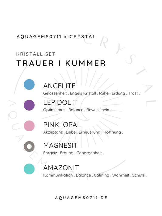 Kristall Set Trauer & Kummer . CRYSTAL KIT GRIEF . Angelite . Lepidolite . Pink Opal . Magnesit . Amazonit .