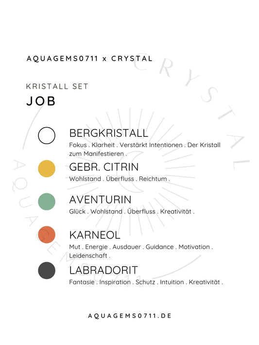 Kristall Set Job l Schreibtisch . CRYSTAL KIT OFFICE & JOB . Bergkristall . Gebr. Citrin . Aventurin . Karneol . Labradorit