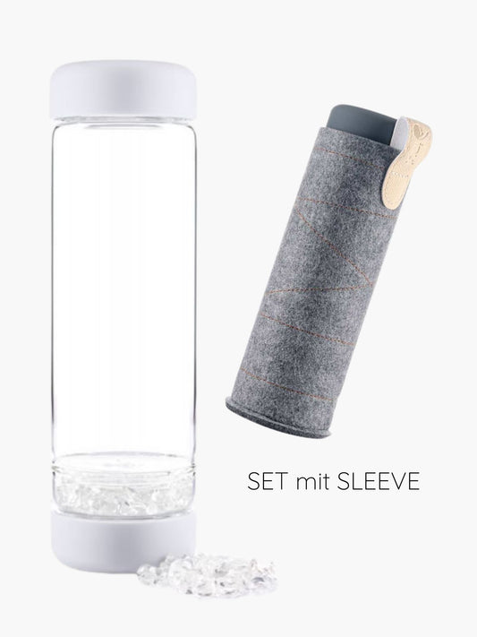 TRINKFLASCHE INU! von Vitajuwel MIT SLEEVE Bergkristall | CLOUD WHITE SET