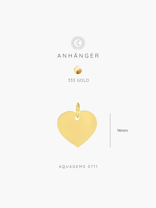 333 Gold Herz Anhänger mir Gravur . Gravurplatte 14mm