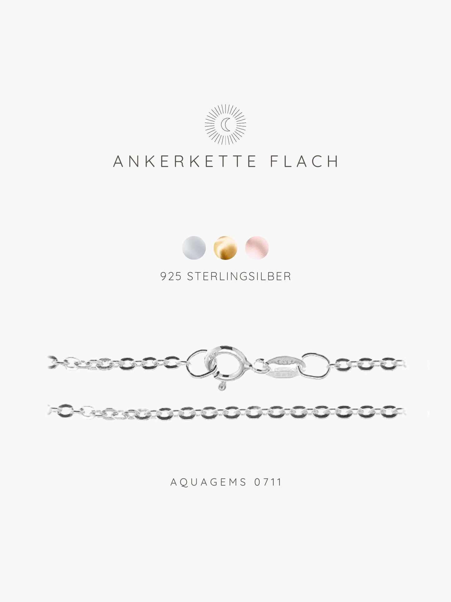 Halskette Basic Ankerkette Flach 45cm . 925 Sterlingsilber . vergoldet . rosévergoldet