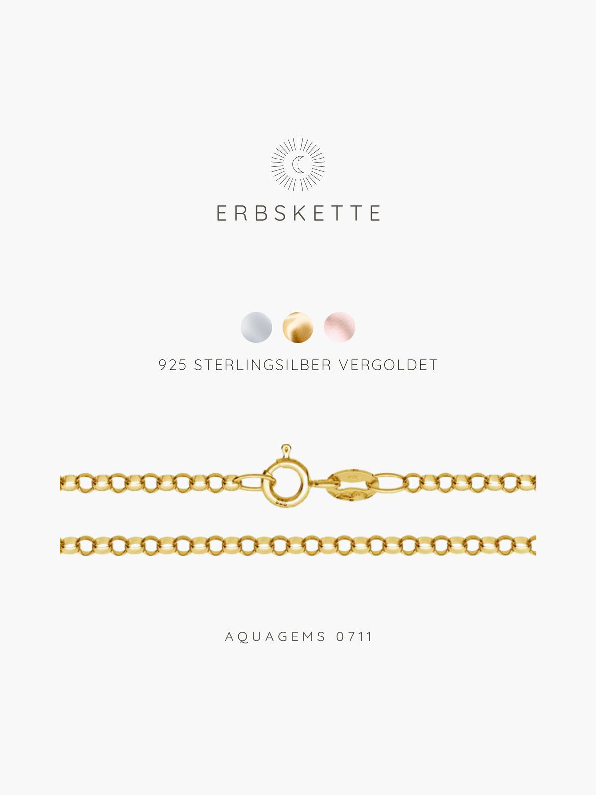 Halskette Basic Erbskette 50cm . 925 Sterlingsilber . vergoldet . rosévergoldet