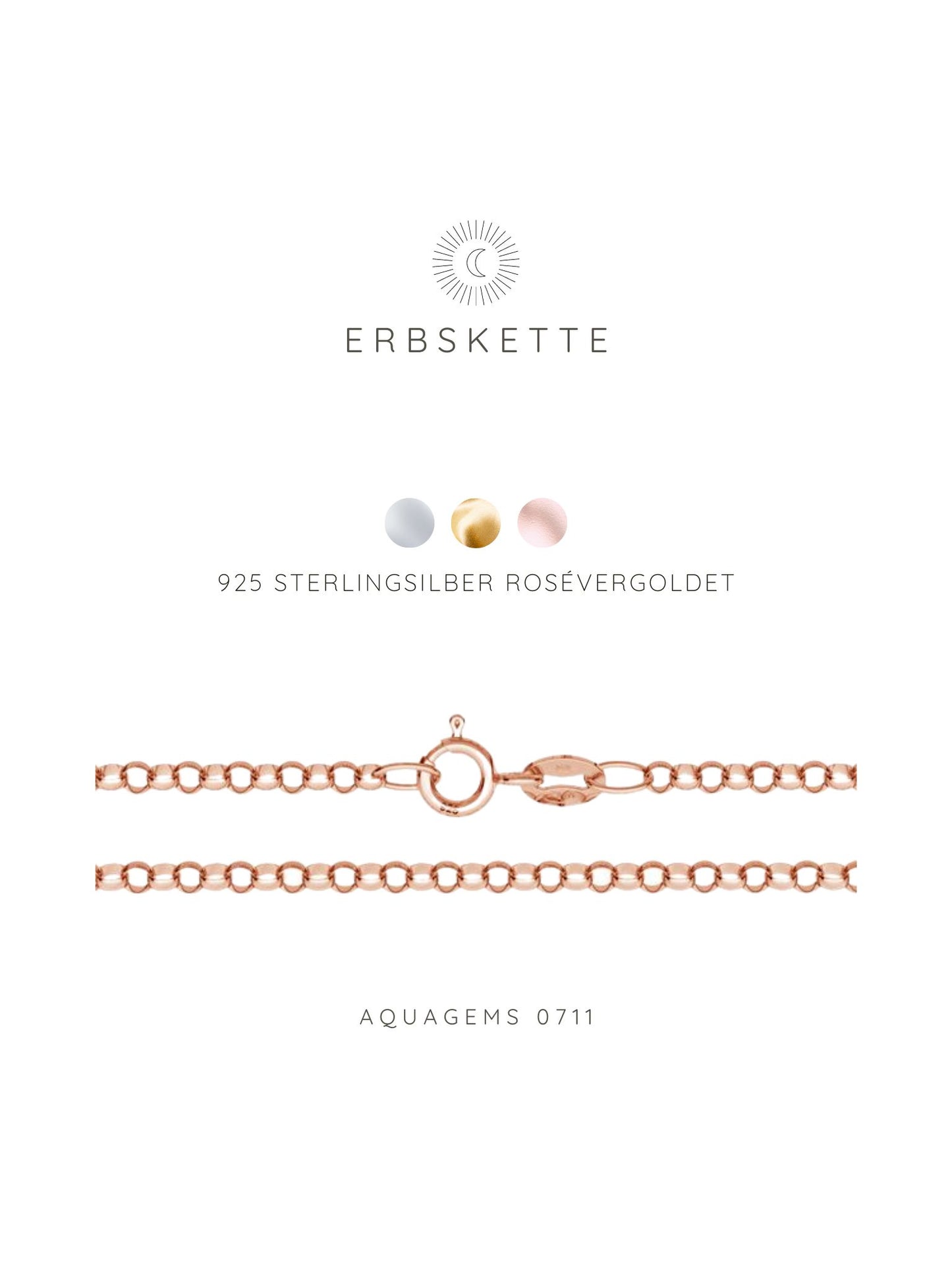Halskette Basic Erbskette 45cm . 925 Sterlingsilber . vergoldet . rosévergoldet