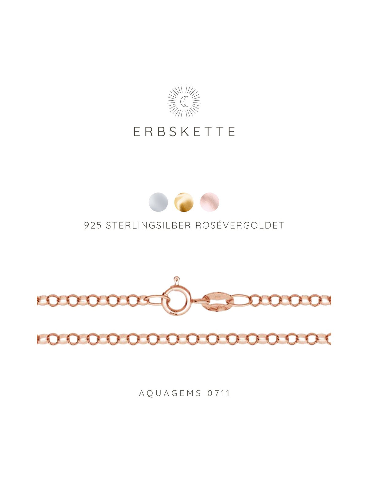 Halskette Basic Erbskette 50cm . 925 Sterlingsilber . vergoldet . rosévergoldet