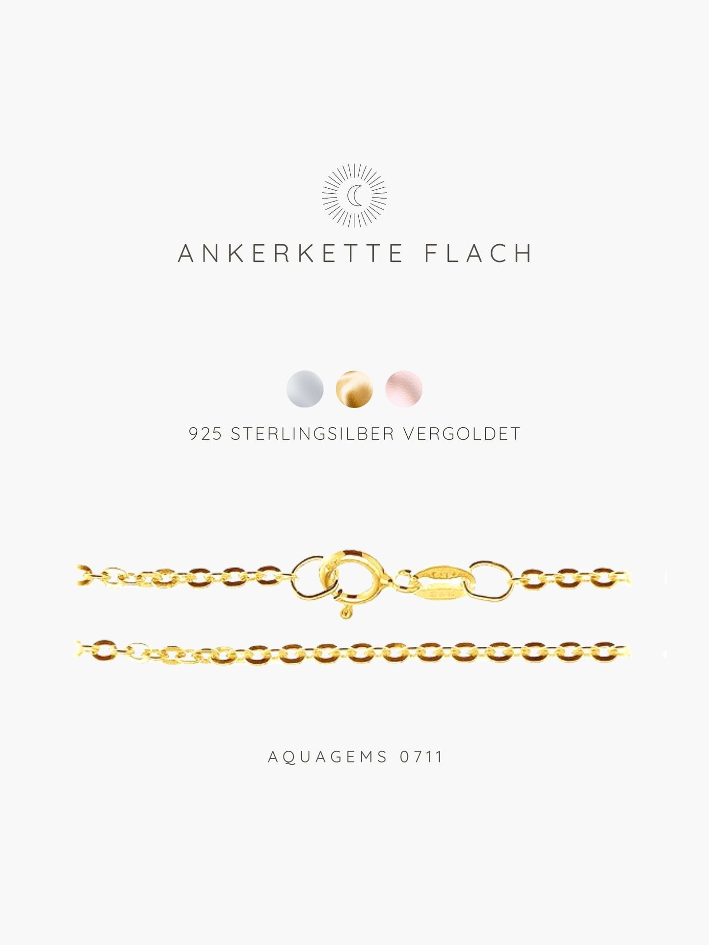 Halskette Basic Ankerkette Flach 45cm . 925 Sterlingsilber . vergoldet . rosévergoldet