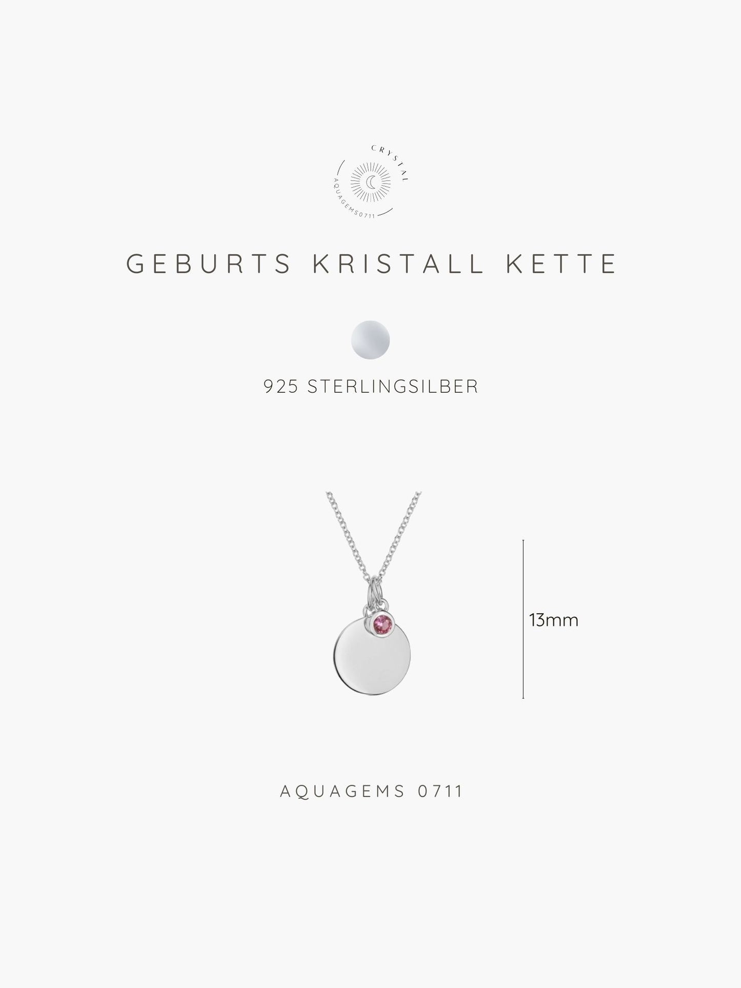 Geburtsstein Hals Kette mit Gravur . 925 Sterlingsilber mit Zirkonia