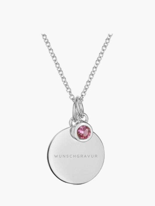 Geburtsstein Hals Kette mit Gravur . 925 Sterlingsilber mit Zirkonia