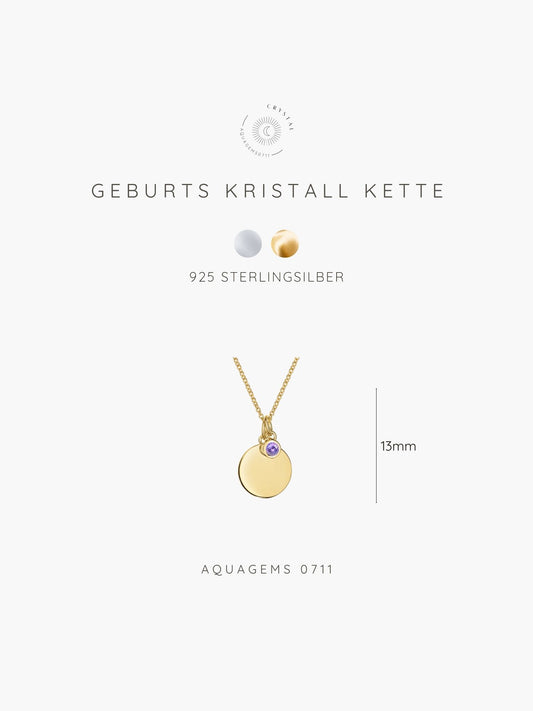 Geburtsstein Hals Kette mit Gravur . 925 Sterlingsilber vergoldet mit Zirkonia