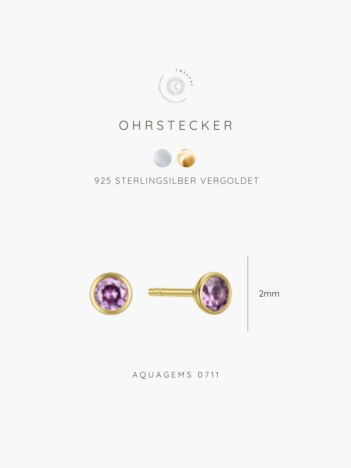 Geburtsstein Ohrstecker . 925 Sterlingsilber vergoldet mit Zirkonia