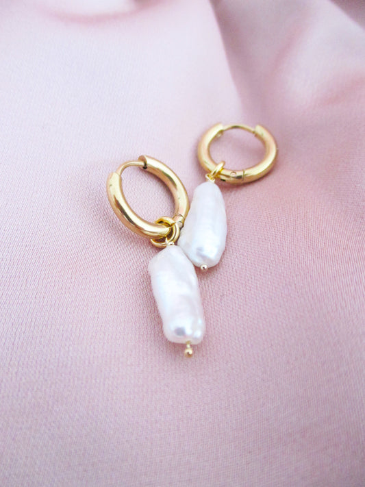 Multiway Creolen mit Keshi Perlen Anhänger Edelstahl vergoldet