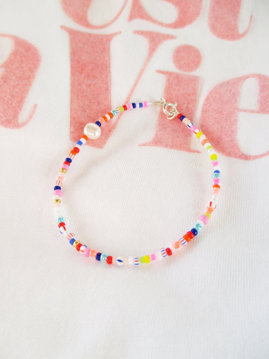 Japanisches Glasperlen Armband mit Perle Rainbow