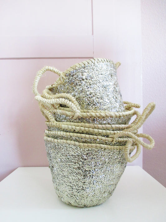 Interior Korb Pailletten Gold Silber