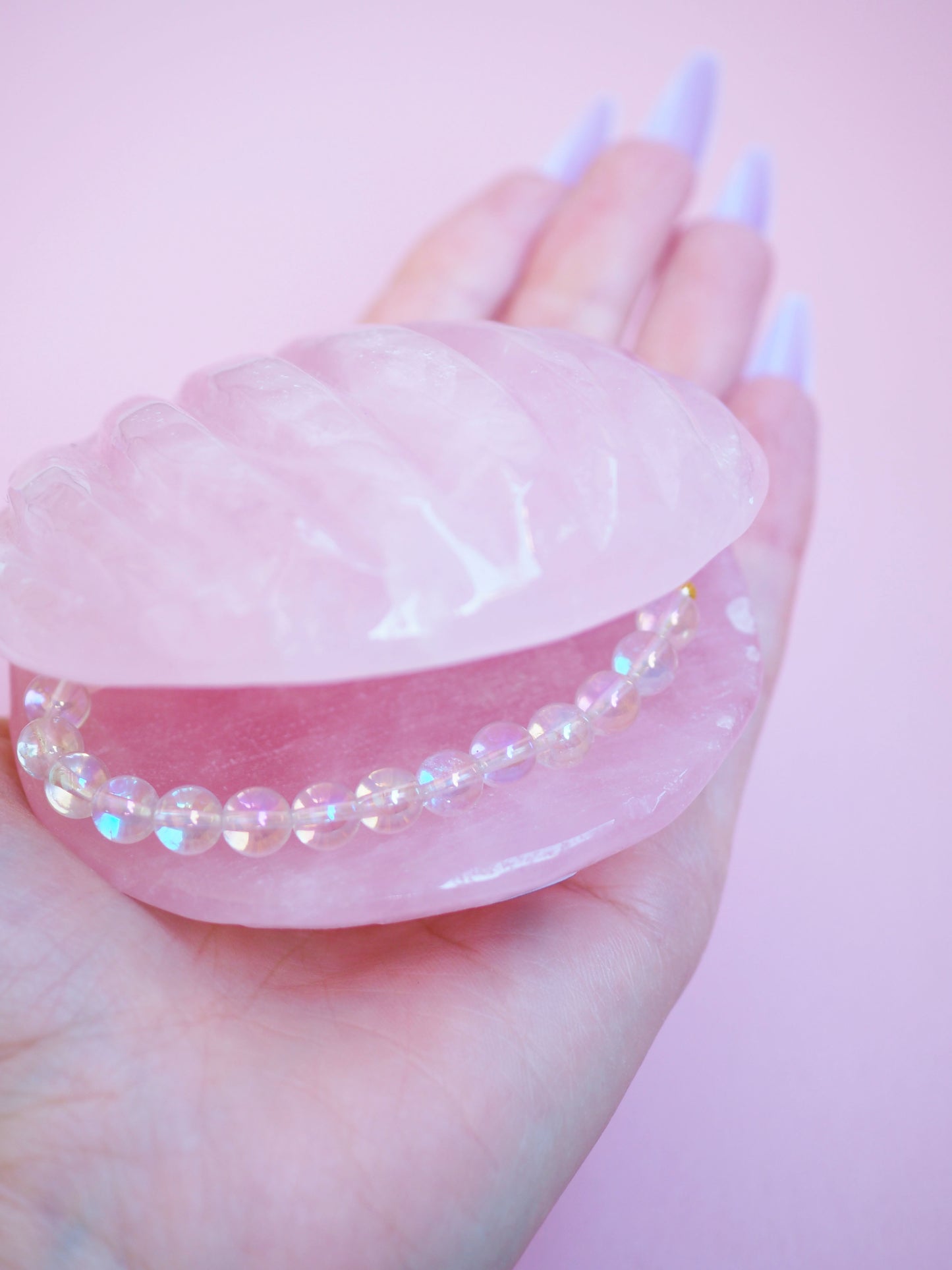 Muschel Rosenquarz Schale Shelly Muschel Schmuckschale . Rosequartz Shell bowl Carving - Hand Carving