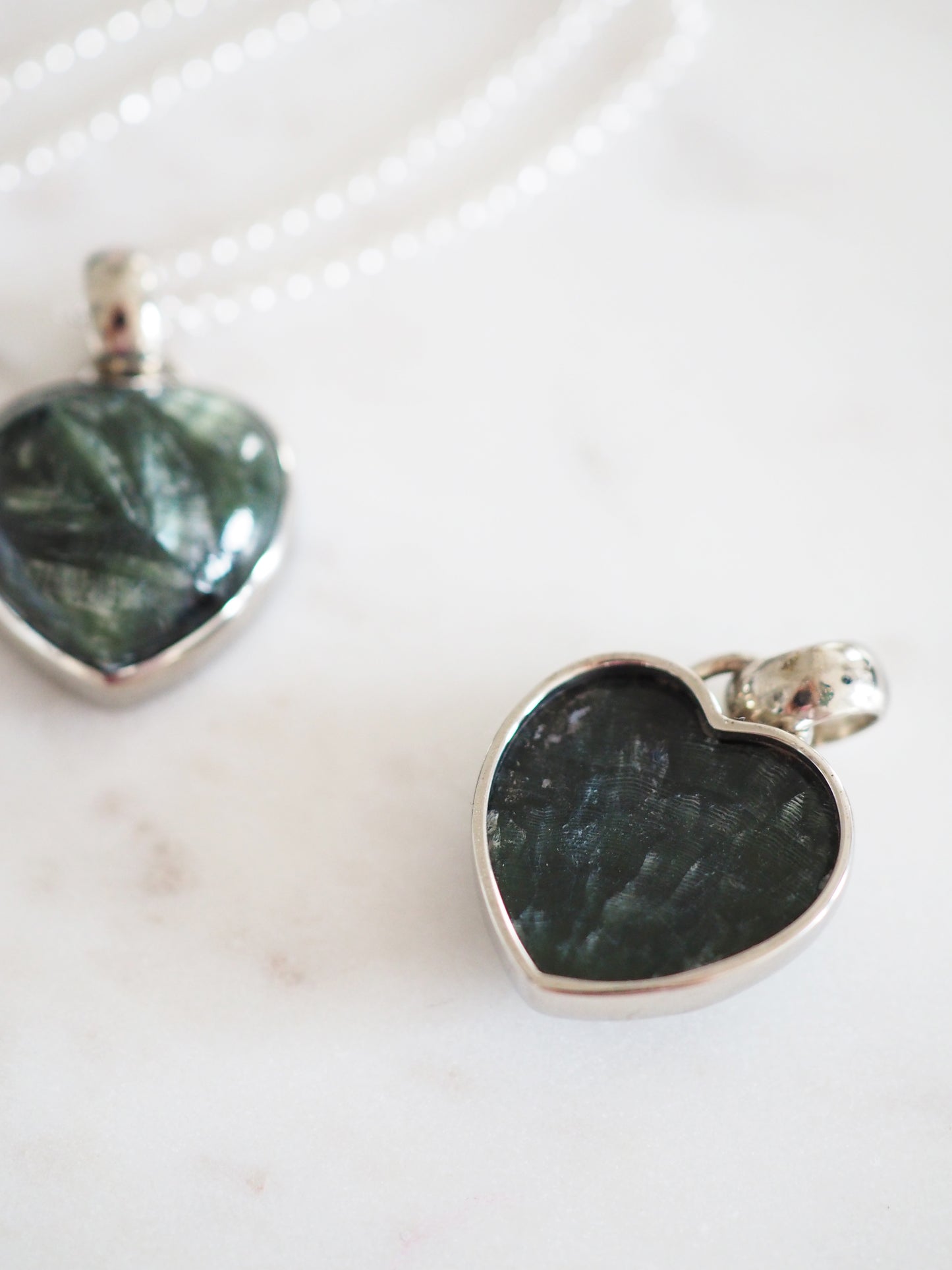 Seraphinit . Serafinit Herz Kette 2.5 cm 925 Sterlingsilber