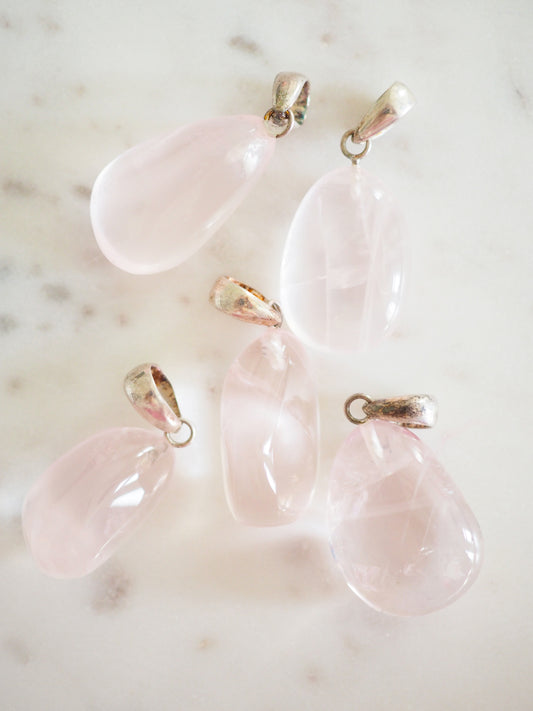 Rosenquarz Kette ca 3-3.5 cm 925 Sterlingsilber - aus Brasilien HIGH QUALITY