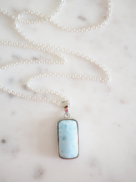 AA Larimar Kette Eckig. 2.5cm 925 Sterlingsilber - aus der Dominikanischen Republik