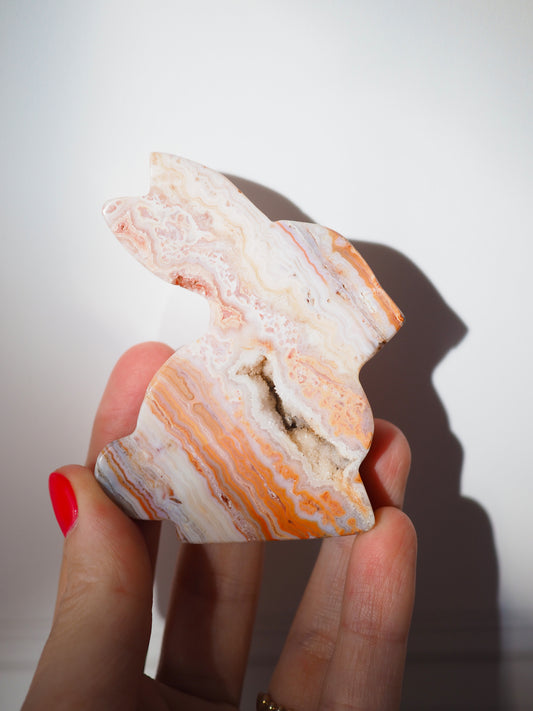 Druzy Pinker Verrückter Spitzen Achat Hase . Druzy Crazy Lace Agate Bunny - aus Indonesien Handcarved HIGH QUALITY