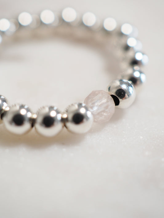 Facettierter Morganit Kugel Elastischer Kugel Ring . 925 Sterlingsilber