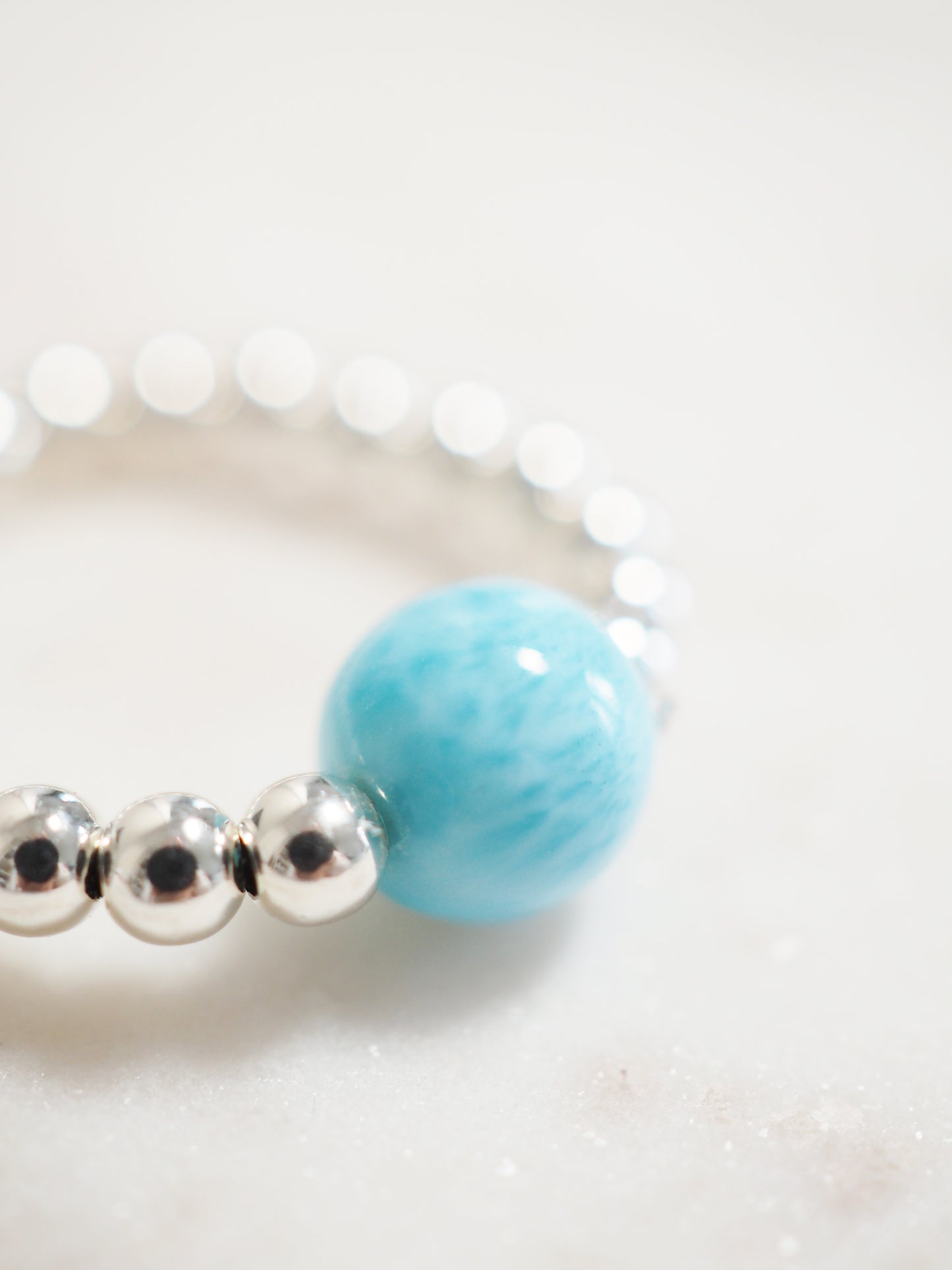 AAA Larimar Kugel Elastischer Kugel Ring . 925 Sterlingsilber - asu der Dominikanischen Republik RARE