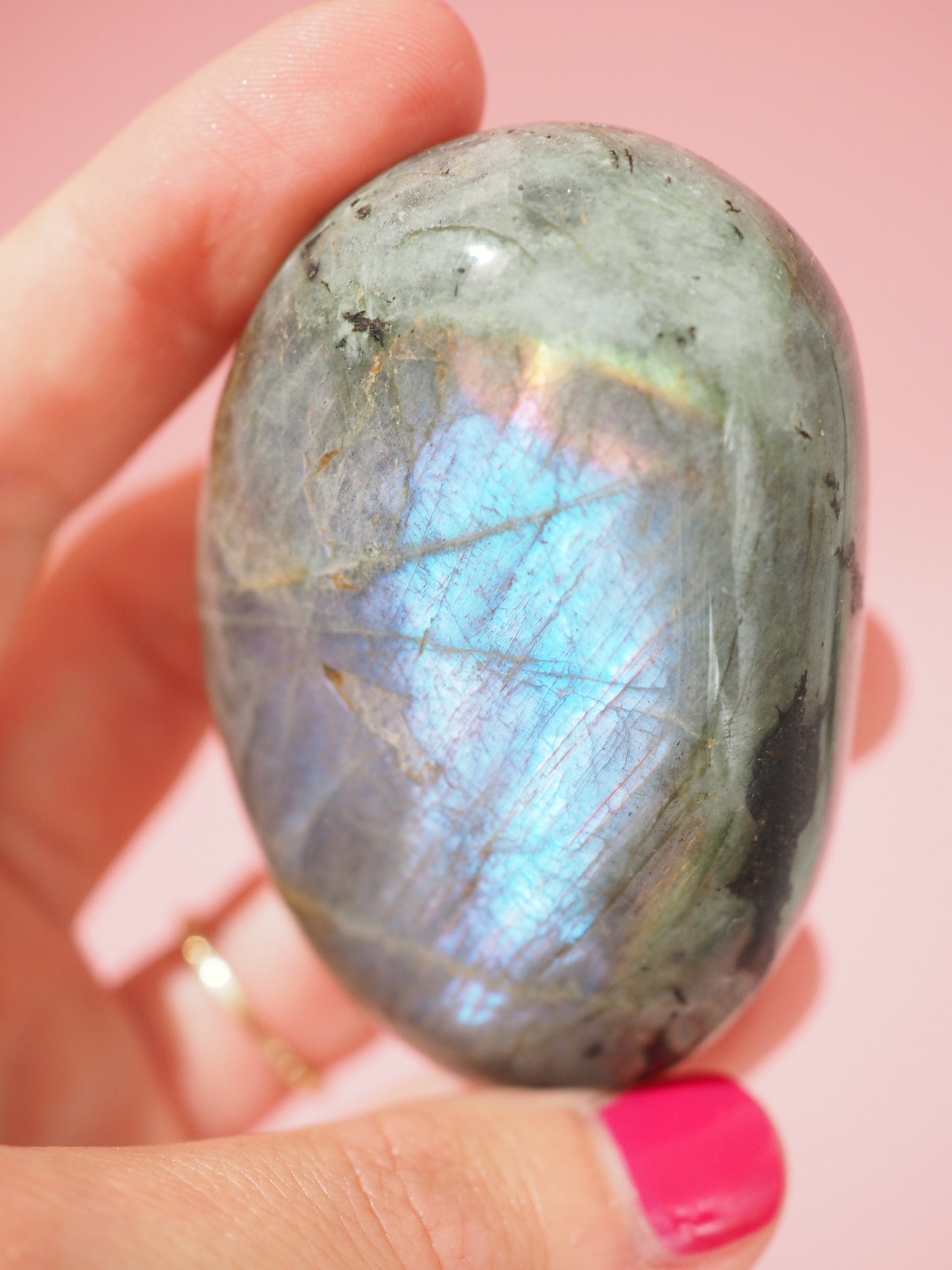 Blue Blau Pinl Purple Lila Mermaid Labradorit Palmstone 7 cm  (52) - Aus Madagascar