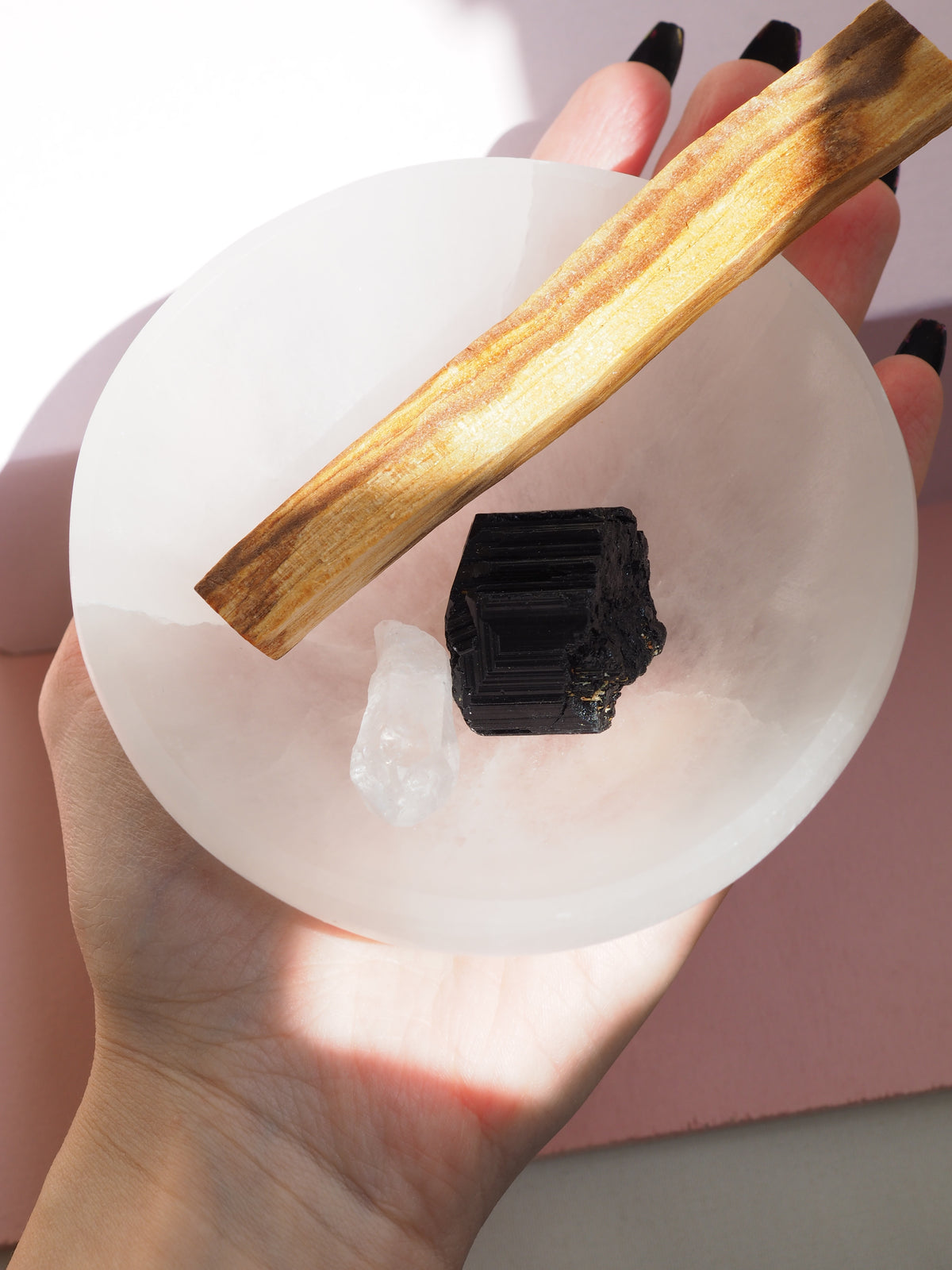 CLEANSE & PROTECT Crystal Box . Selenit Schale . Palo Santo . Schwarzer Turmalin . Bergkirstall. GESCHENKSET