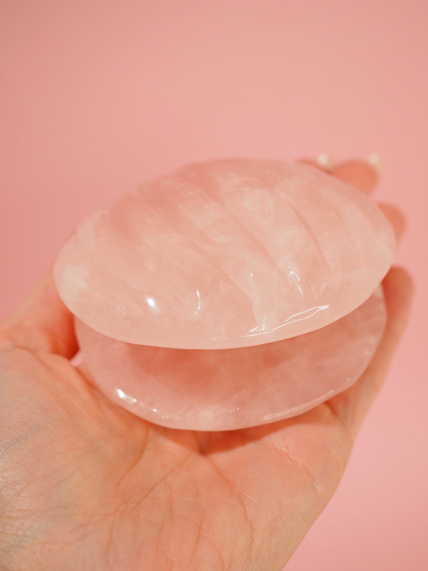 Muschel Rosenquarz Schale Shelly Muschel Schmuckschale . Rosequartz Shell bowl Carving - Hand Carving