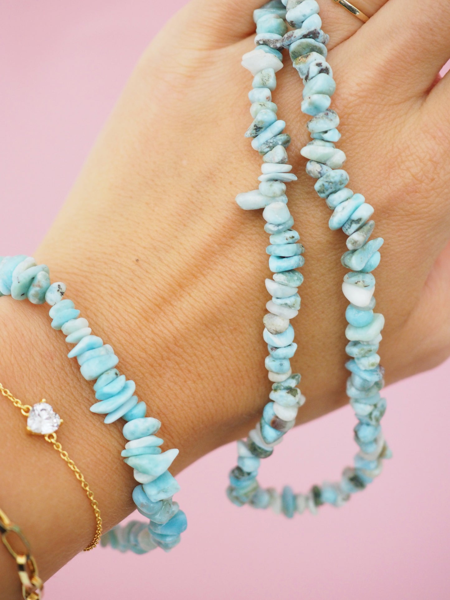 Larimar Chips Kette . Larimar Chips Necklace 45cm - Common Quality
