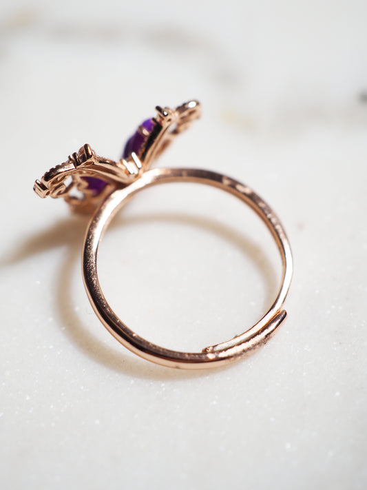 Sugilith Ring mit Zirkonia SCHMETTERLING - 925 Sterlingsilber Rosévergoldet Onesize fits all - HIGH QUALITY RARE