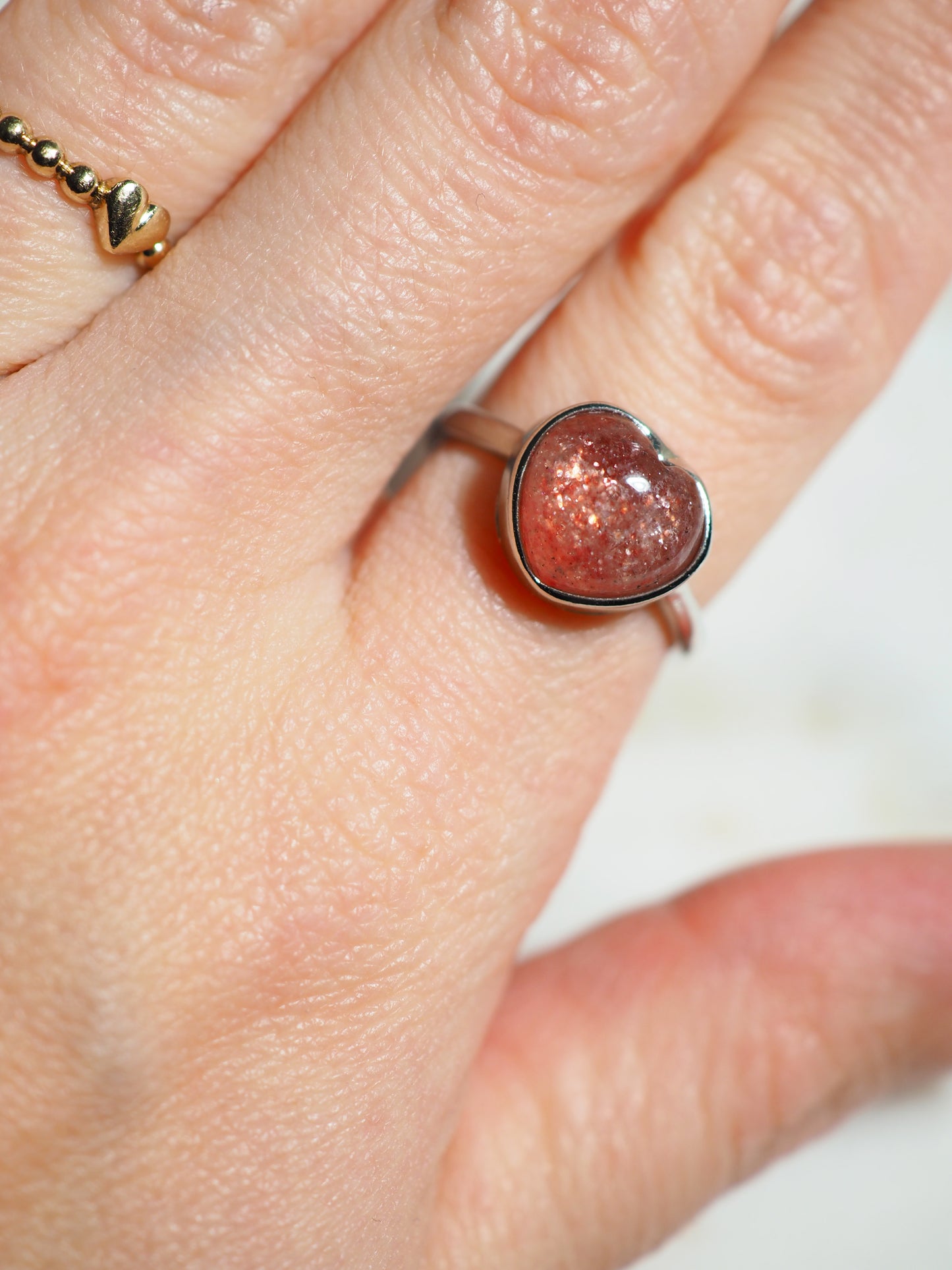 Erdbeerquarz . Roter Aventurin Ring HERZ - 925 Sterlingsilber Onesize fits all - HIGH QUALITY