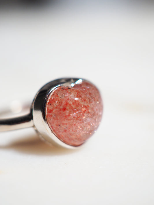 Erdbeerquarz . Roter Aventurin Ring HERZ - 925 Sterlingsilber Onesize fits all - HIGH QUALITY