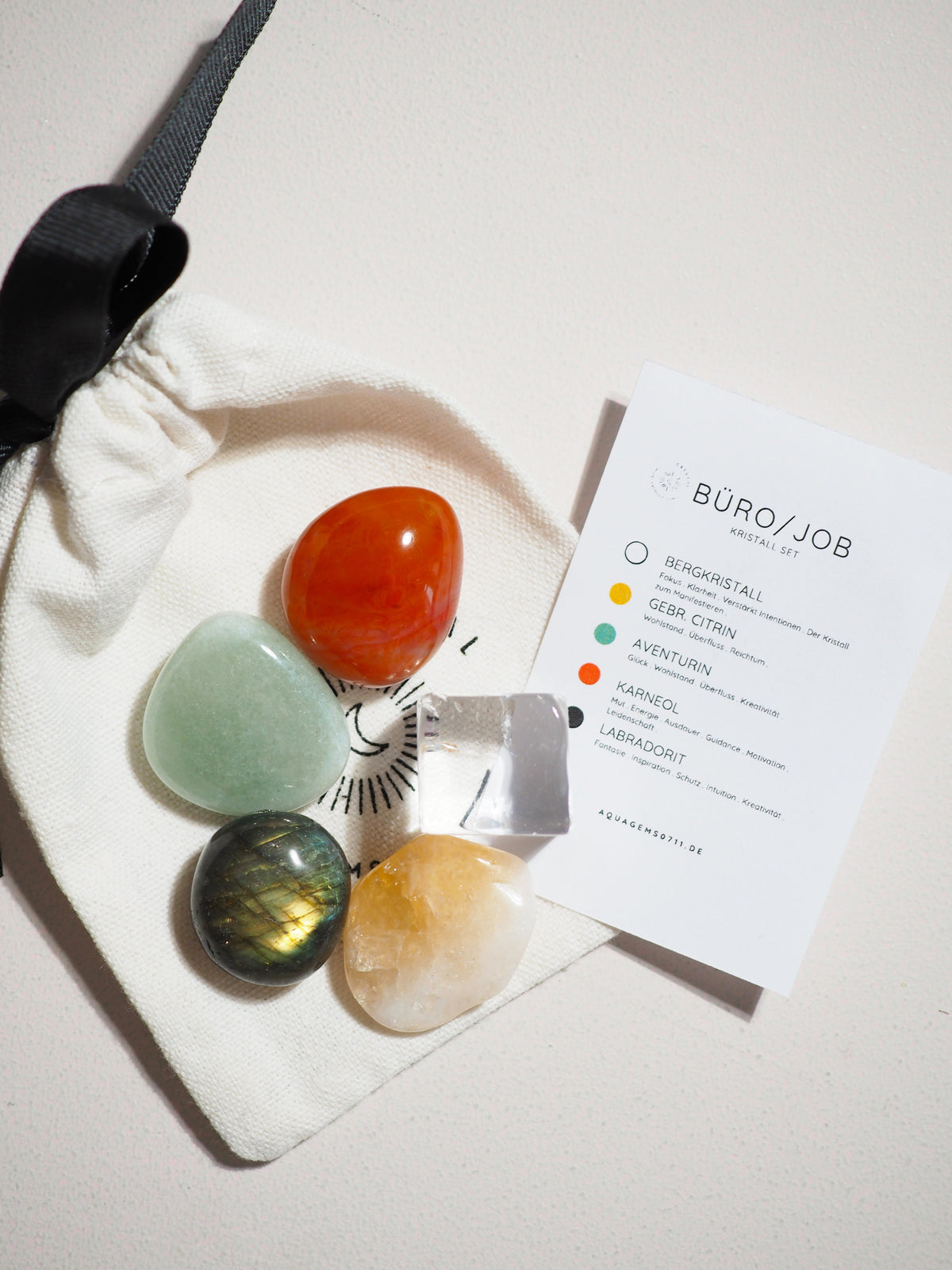 Kristall Set Job l Schreibtisch . CRYSTAL KIT OFFICE & JOB . Bergkristall . Gebr. Citrin . Aventurin . Karneol . Labradorit