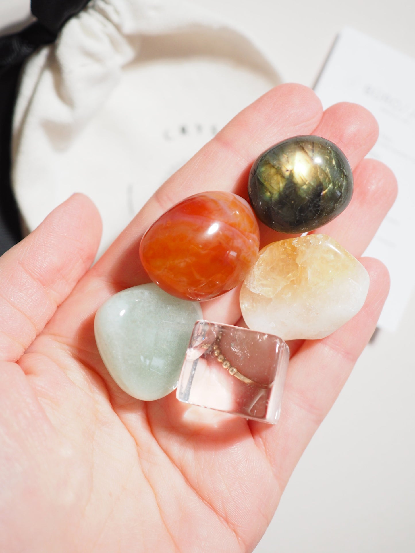 Kristall Set Job l Schreibtisch . CRYSTAL KIT OFFICE & JOB . Bergkristall . Gebr. Citrin . Aventurin . Karneol . Labradorit