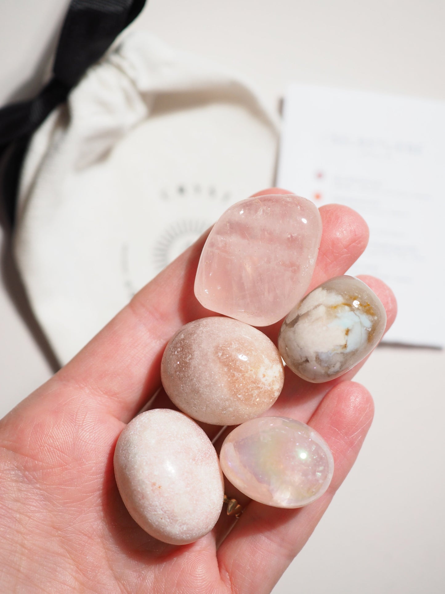 Kristall Set Selbstliebe . CRYSTAL KIT SELFLOVE . Blumenachat . Sonnenstein . Girasol . AngelAura Rosenquarz . Pink Amethyst.