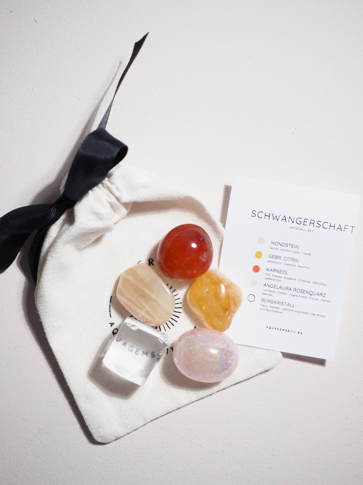 Kristall Set Schwangerschaft . CRYSTAL KIT PREGNANCY . Mondstein . Gebr. Citrin . Karneol . AngelAura Rosenquarz . Bergkristall