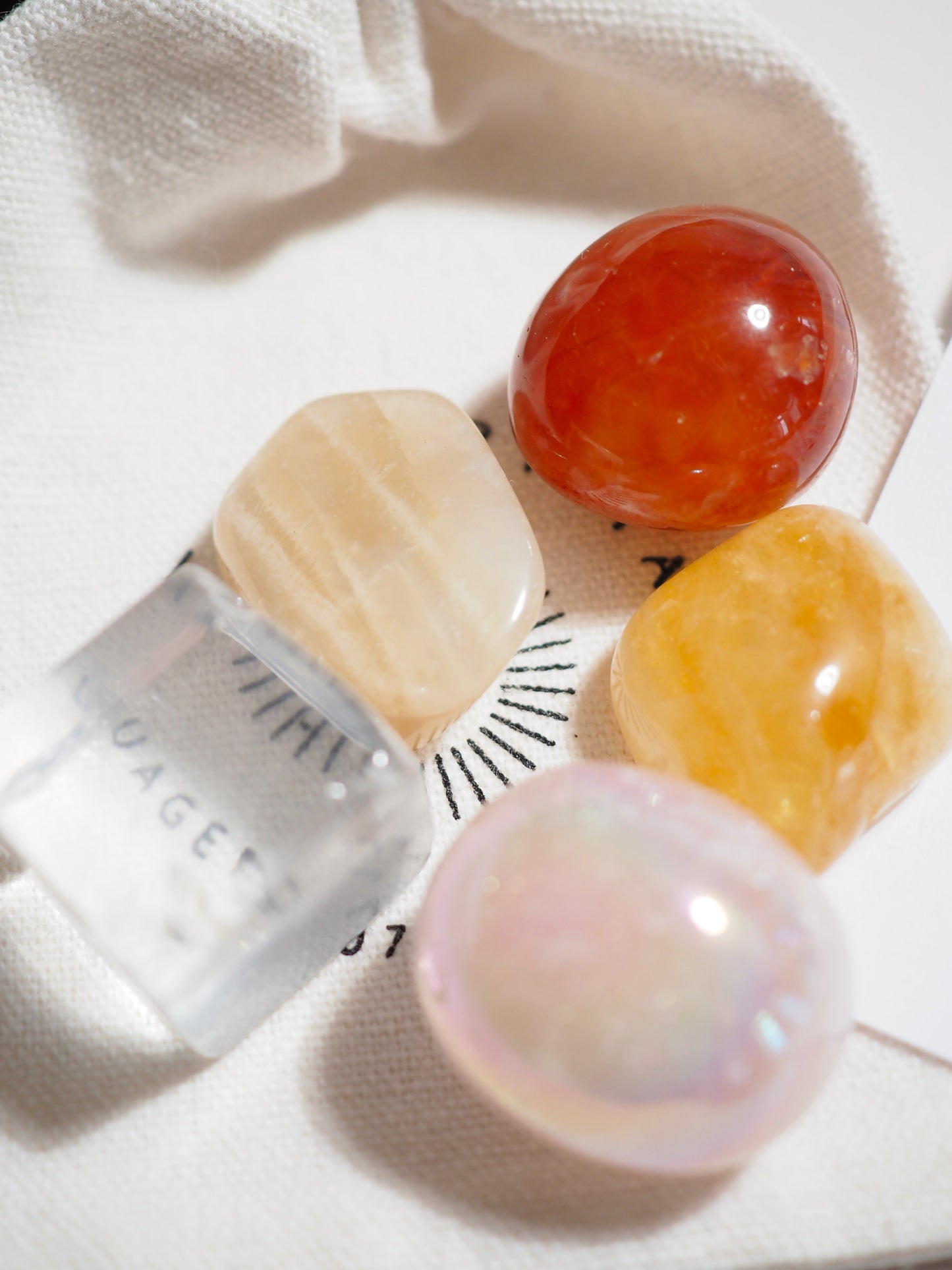Kristall Set Schwangerschaft . CRYSTAL KIT PREGNANCY . Mondstein . Gebr. Citrin . Karneol . AngelAura Rosenquarz . Bergkristall