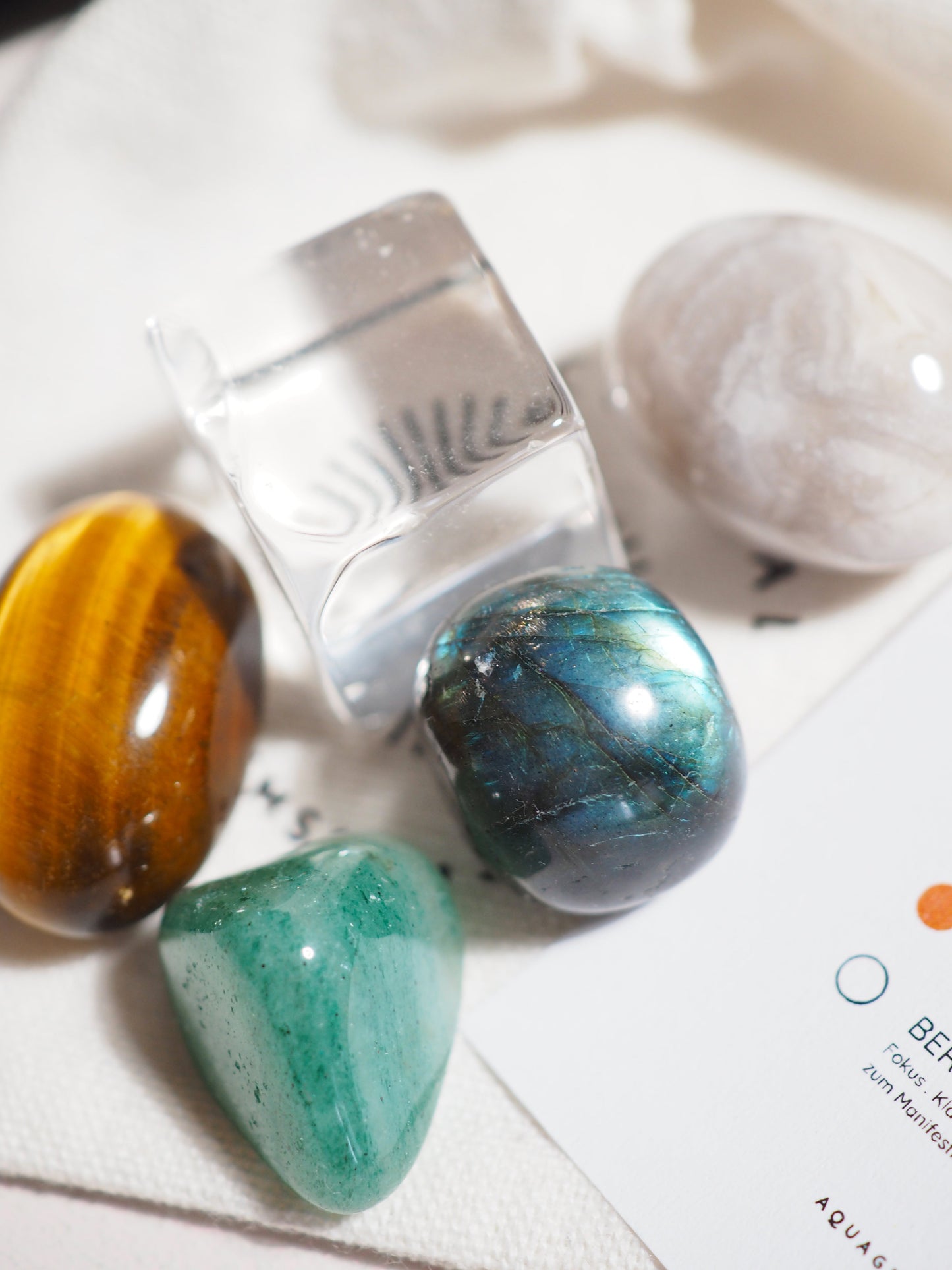 Kristall Set Konzentration . CRYSTAL KIT CONCENTRATION . Labradorit . Achat . Aventurin . Tigerauge . Bergkristall