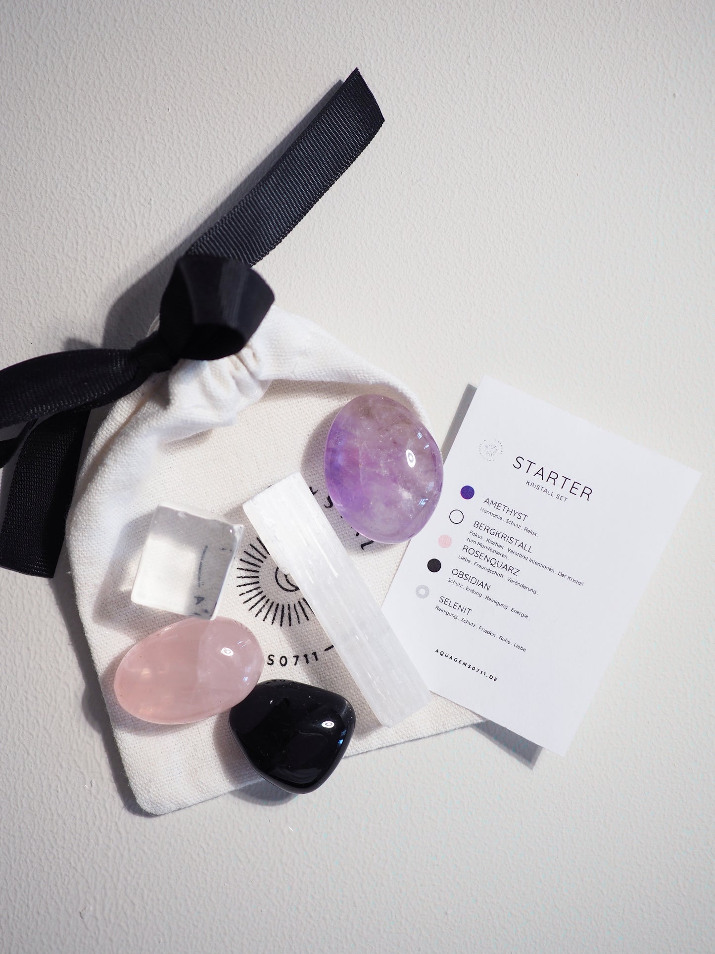 Kristall Set Beginner . CRYSTAL KIT STARTER . Amethyst . Bergkristall . Rosenquarz . Obsidian . Selenit