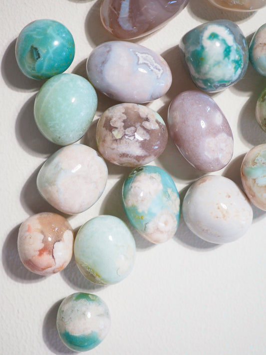 Grüner Blumenachat Trommel Stein . Green Flower Agate Tumble ca. 1.5-2 cm - aus Madagascar  HIGH QUALITY RARE