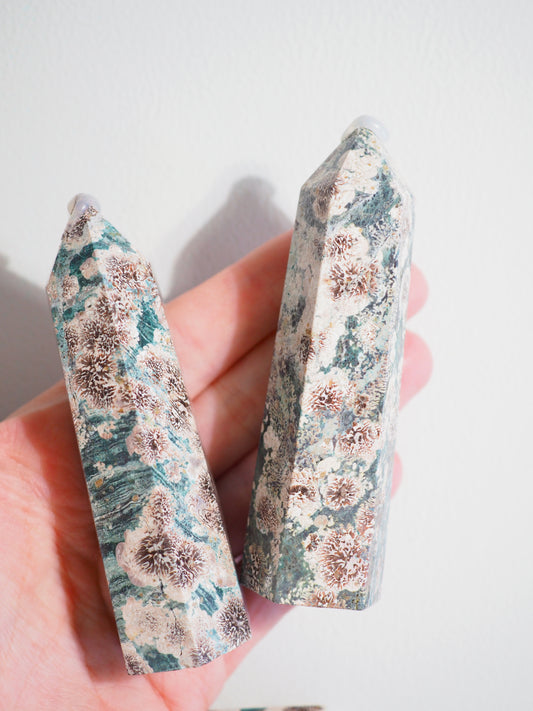 Russian Flower Agate / Rhyolite grüner Blumen Jaspis Point ca 9cm - High Quality